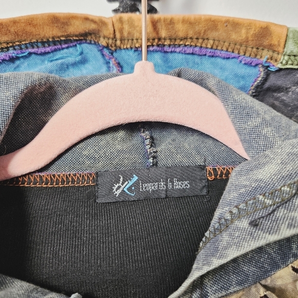 Vintage Roses & Leopards Slashed Tie Dye Hoodie Size S Boho Ripped Raw Seams - Picture 4 of 6